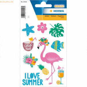 10 x Herma Sticker I love Summer mit Glitzersteinchen