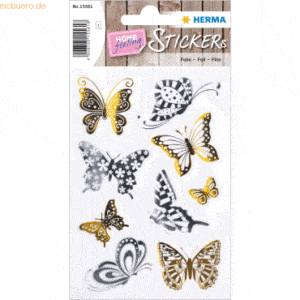 10 x HERMA Sticker Schmetterlinge Gold- und Silberfolie