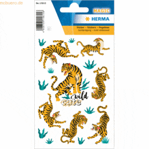10 x HERMA Sticker Wilder Tiger edle Goldprägung