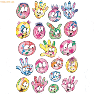 10 x HERMA Schmucketikett Decor Gesichter bunt VE=3 Blatt