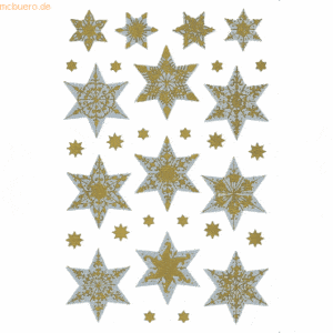 10 x HERMA Schmucketikett Sterne Folie silber/gold VE=1 Blatt