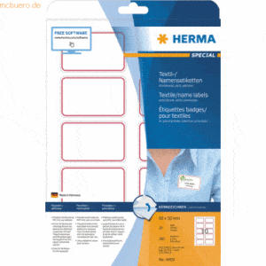 Herma Namens-/Textiletiketten Acetatseide weiß 80x50mm A4 roter Rand V