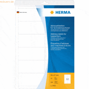 HERMA Adress-Etiketten 94x47mm auf A4-Blättern Ecken rund VE=240 Stück