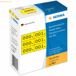 HERMA Nummernetiketten dreifach selbstklebend gelb/schwarz VE=3x1000 S
