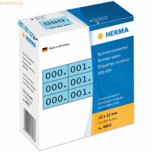 HERMA Nummernetiketten dreifach selbstklebend blau/schwarz VE=3x1000 S