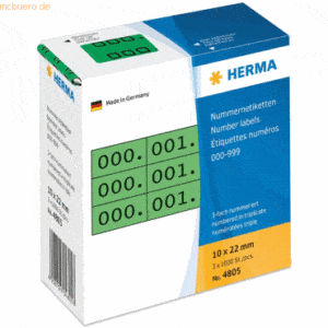 HERMA Nummernetiketten dreifach selbstklebend grün/schwarz VE=3x1000 S