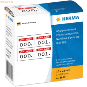 HERMA Anlagenummern selbstklebend 2-fach Aufdruck rot VE=2x1000 Stück