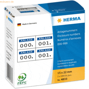 HERMA Anlagenummern selbstklebend 2-fach Aufdruck dunkelblau VE=2x1000