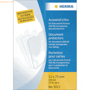 25 x HERMA Ausweishülle 52x75mm für Dokumente Format DIN A8