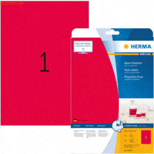 HERMA Etiketten neon-rot 210x297mm Special A4 LaserCopy 20 Stück