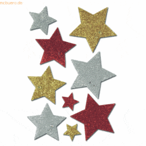 10 x HERMA Schmucketiketten Magic Weihnachten Bunte Sterne Glittery VE
