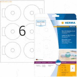 HERMA CD-Etiketten Mini weiß Durchmesser 78mm Special A4 VE=60 Stück