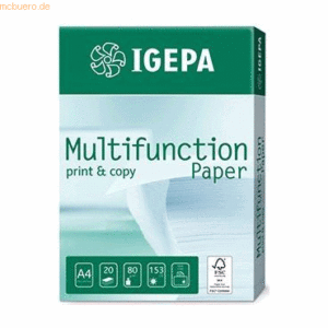 200 x Igepa Kopierpapier Multifunktion A4 80g/qm weiß VE=500 Blatt