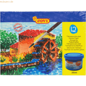 Jovi Plakatfarbe / Tempera Set Schule VE=12 Farben a 35ml + Pinsel