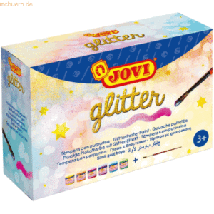 Jovi Plakatfarbe Glitter Tempera Set VE=6 Dosen a 55ml + Pinsel