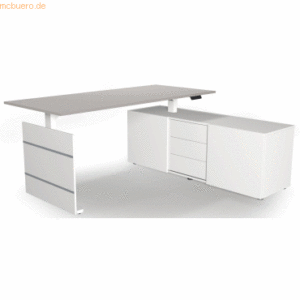 Sitz-/Stehtisch Move 3 180x80x72-120 mit Sideboard lichtgrau