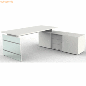 Kerkmann Komplettarbeitsplatz Lugano Glas Tisch/Sideboard weiß