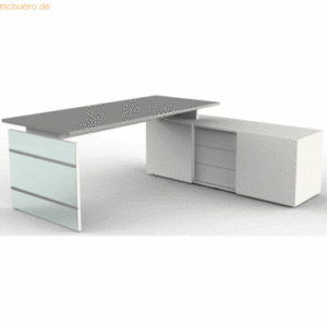 Kerkmann Komplettarbeitsplatz Lugano Glas Tisch/Sideboard grafit