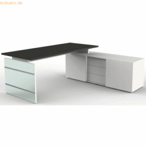 Kerkmann Komplettarbeitsplatz Lugano Glas Tisch/Sideboard anthrazit