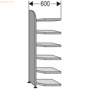 Kerkmann Eckfeld Büroregal Dante BXHxT 600x2250x600mm weiß 6 Böden