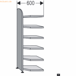 Kerkmann Büroregal Dante Eckfeld 6 OH 6 Böden 60x60x225cm mit Rückwand