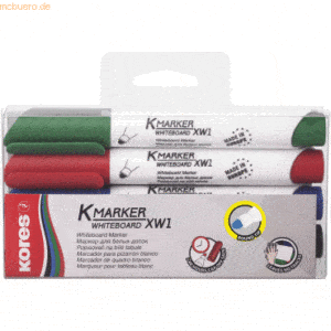 Kores Whiteboardmarker 3mm Rundspitze Set mit 4 Farben schwarz