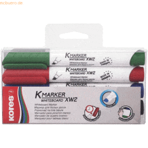Kores Whiteboardmarker 3-5mm Keilspitze Set mit 4 Farben schwarz