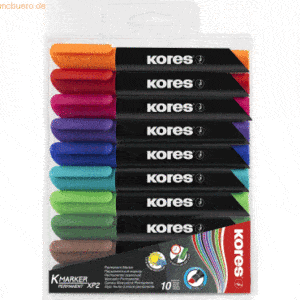 Kores Permanentmarker XP2 3-5mm Keilspitze Set mit 10 Farben