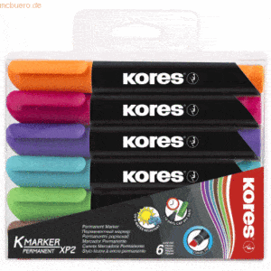 Kores Permanentmarker XP2 3-5mm Keilspitze Set mit 6 Farben