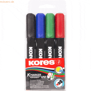 Kores Permanentmarker XP2 3-5mm Keilspitze Set mit 4 Farben schwarz