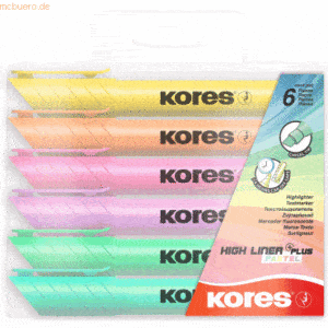 Kores Textmarker High Liner Plus Set mit 6 Farben Pastell zitronengelb