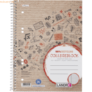 Landre Collegeblock Recycling A5+ 80 Blatt 70 g/qm 6-fach gelocht kari