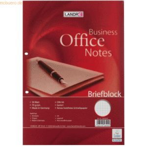 10 x Landre Briefblock Office A4 50 Blatt 70 g/qm 2-fach gelocht karie