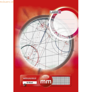 10 x Landre Millimeterblock A3 20 Blatt 80 g/qm Linienfarbe rot