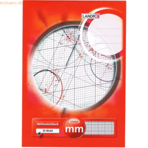 20 x Landre Millimeterblock A4 25 Blatt 80 g/qm Linienfarbe rot