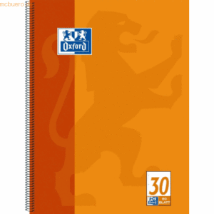 10 x Oxford Collegeblock A4+ blanko 80 Blatt 4-fach gelocht orange