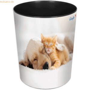 Läufer Papierkorb 13 Liter rund Kunststoff Hund und Katze