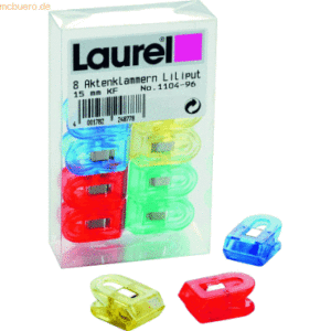 Laurel Briefklemmer Liliput 15x25mm VE=8 Stück Kristallfarben sortiert