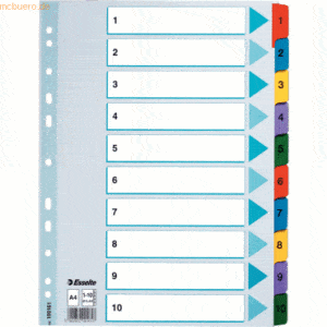 10 x Esselte Register A4 Mylar 1-10 weiß