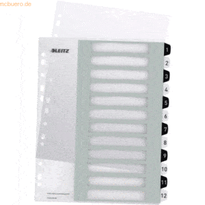 Leitz Plastikregister Wow 1-12 beschriftbar A4 PP 12 Blatt weiß/schwar