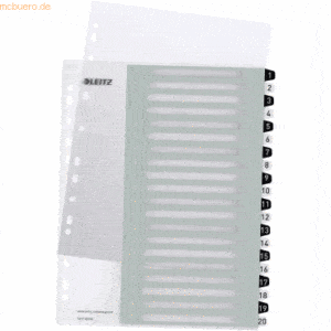 6 x Leitz Plastikregister Wow 1-20 beschriftbar A4 PP 20 Blatt weiß/sc