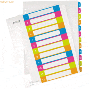 Leitz Plastikregister Wow 1-12 A4 PP 12 Blatt farbig