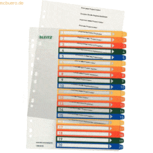 6 x Leitz Plastikregister 1-20 bedruckbar A4 PP 20 Blatt farbig