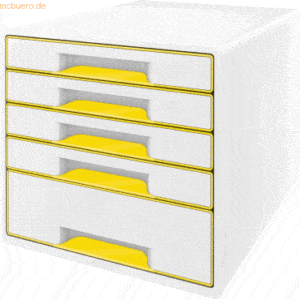 Leitz Schubladenbox Wow Cube 5 Schubladen Polystyrol weiß/gelb