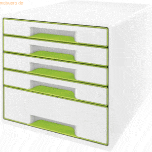 Leitz Schubladenbox Wow Cube 5 Schubladen Polystyrol weiß/grün