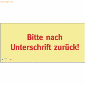 Litfax Haftnotizen 75x35mm gelb 'Bitte nach Unterschrift zurück!' 1PG