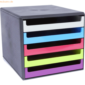 M+M Schubladenbox 5 Schübe anthrazit/Rainbow-Colours sortiert