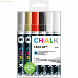 Molotow Windowmarker Chalk 4mm Basic-Set 1 nachfüllbar VE=6 Stück (sor