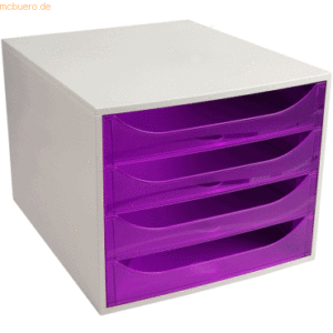 Exacompta Schubladenbox Ecobox Linicolor 4 Schübe grau/transluzent vio