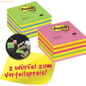 Post-it Notes Haftnotizwürfel 76x76mm 2x450 Blatt neonpink/neongrün